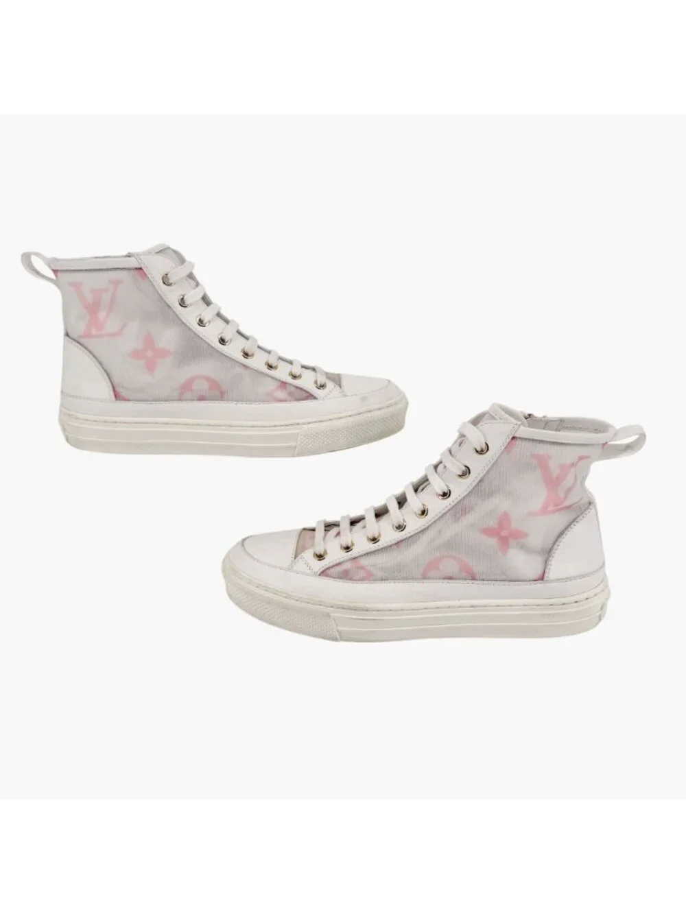 Louis Vuitton Stellar High Top White Pink Mesh Sneaker Boots Size 37 US 7 Women